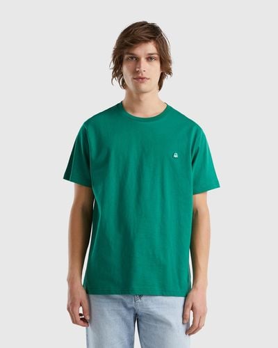 Benetton Camiseta Básica De 100 % Algodón Orgánico - Verde