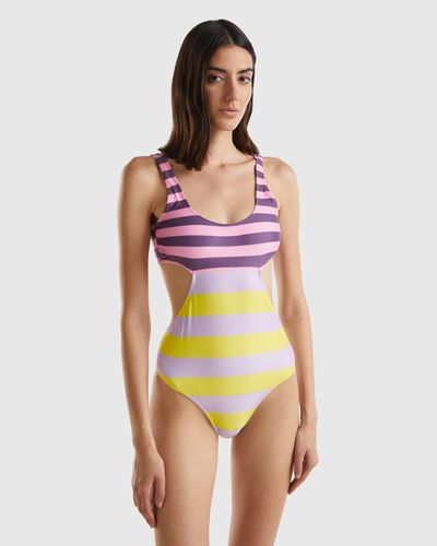 Benetton Striped Cut-out One-piece Swimsuit - Black