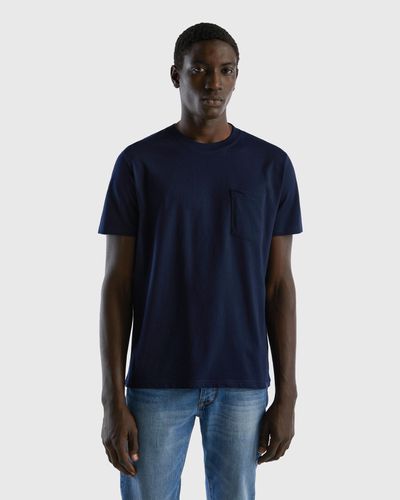Benetton T-shirt 100% Coton Avec Pochette - Bleu