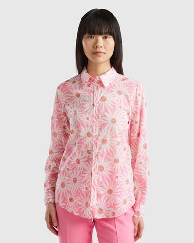 Benetton 100% Cotton Patterned Shirt - Pink