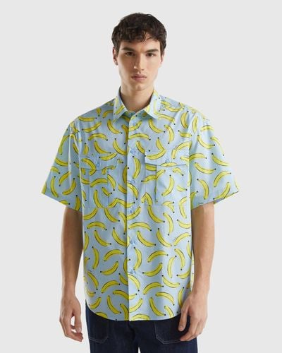 Benetton Himmelblaues Hemd Mit Bananen-pattern - Grün