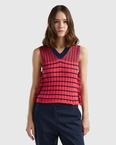 Benetton Coral Red Striped Vest