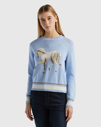 Benetton Jumper With Horse Inlay - Blue