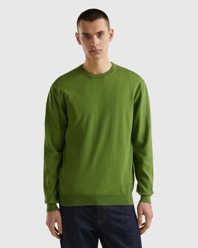 Benetton Pull 100 % Coton À Col Rond - Vert