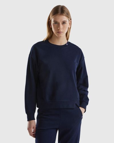 Benetton Pullover Sweatshirt In Cotton Blend - Blue