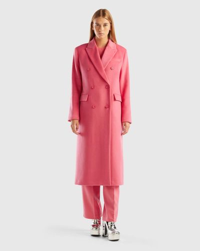 Benetton Double-breasted Coat In Wool Blend - Red