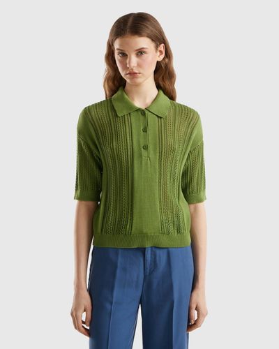 Benetton Polo En Maille Crochet - Vert