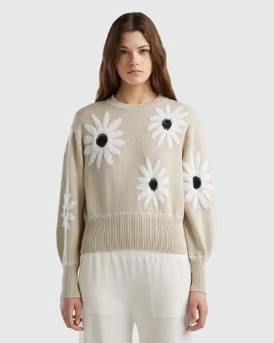 Benetton Jumper With Floral Inlay - Black