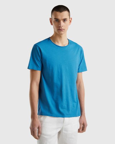 Benetton Blue T-shirt In Slub Cotton