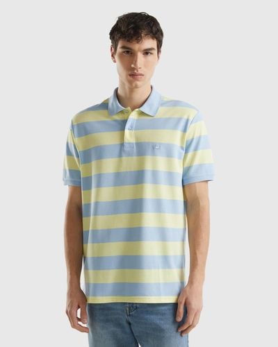 Benetton Polo With Sky Blue And Light Yellow Stripes