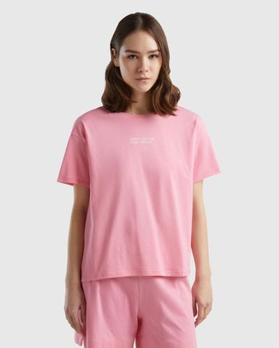 Benetton Short Sleeve T-shirt With Logo - Pink