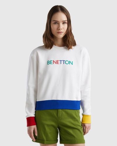 Benetton Benetton, Sweat 100 % Coton À Imprimé Logo, , Blanc, Femme - Noir