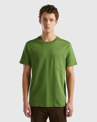 Benetton T-shirt Aus 100% Baumwolle Mit Tasche - Grün