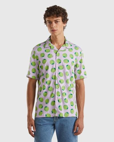 Benetton Lilac Shirt With Blackberry Pattern - Blue
