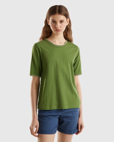 Benetton Shirt Mit Rundem Ausschnitt Aus Baumwolle. - Grün
