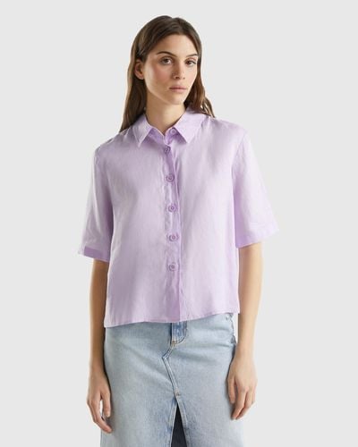 Benetton Short Shirt In Pure Linen - Purple