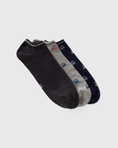 Benetton Three Pairs Of Short Socks With Logo - Black