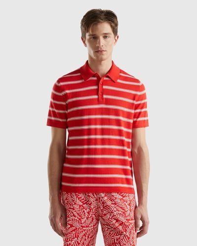 Benetton Polo En Maille À Rayures - Rouge
