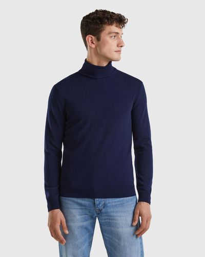 Benetton Dunkelblauer Rollkragenpullover Aus Merinowolle