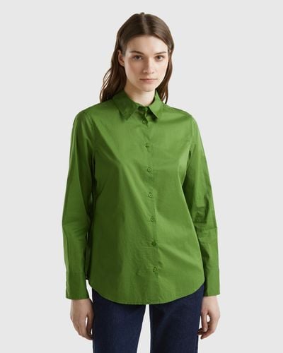 Benetton Camicia Regular Fit In Cotone Leggero - Verde