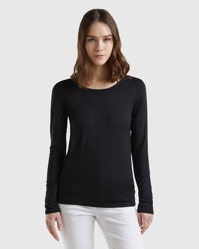 Benetton T-shirt In Sustainable Stretch Viscose - Black