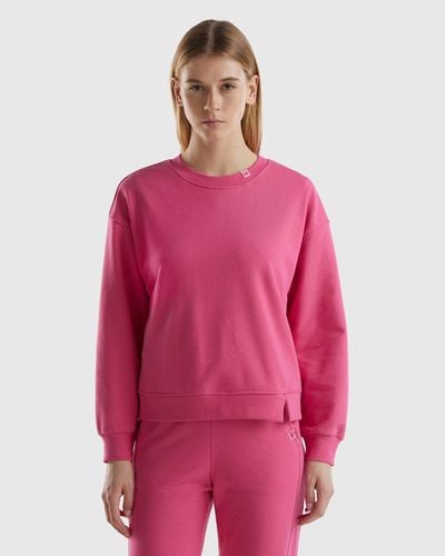 Benetton Pullover Sweatshirt In Cotton Blend - Pink