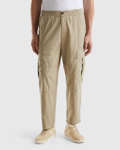 Benetton Pantalon Cargo En Coton Léger - Noir