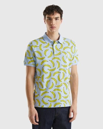 Benetton Polo With Banana Pattern In Organic Cotton - Green