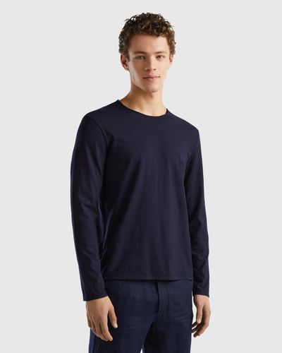 Benetton Long Sleeve T-shirt In 100% Cotton - Blue