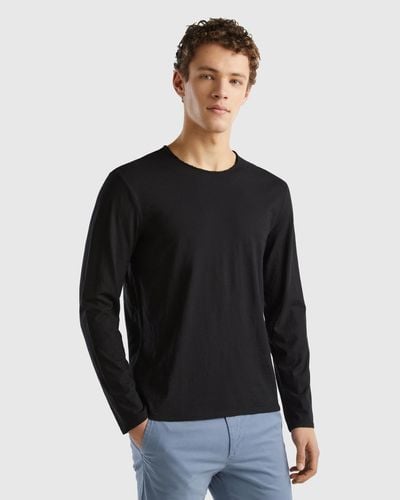 Benetton T-shirt À Manches Longues En 100% Coton - Noir