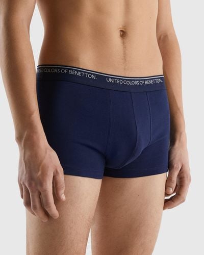 Benetton Fitted Boxers In Organic Cotton - Blue