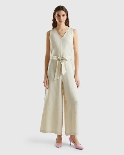 Benetton Jumpsuit In Pure Linen - Black