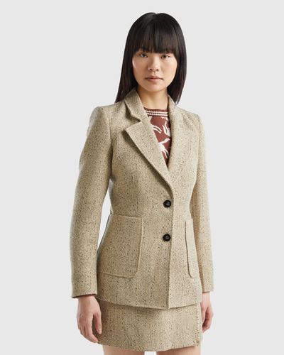 Benetton Blazer Cintré En Tweed - Noir