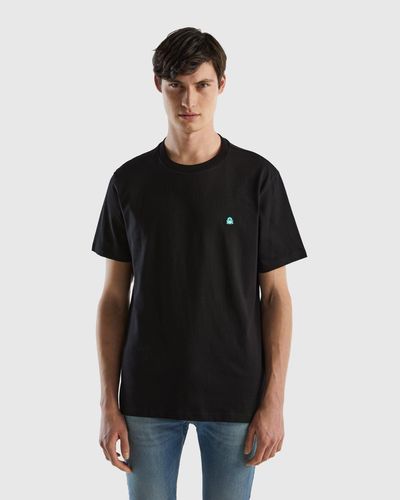 Benetton Camiseta Básica De 100 % Algodón Orgánico - Negro