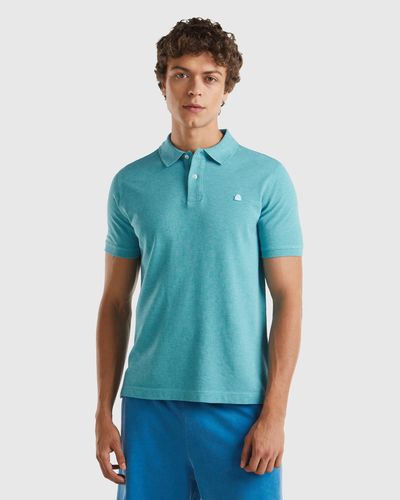 Benetton Melange Polo Shirt In Organic Cotton - Blue