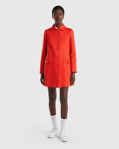 Benetton Duster Coat In Pure Cotton - Red