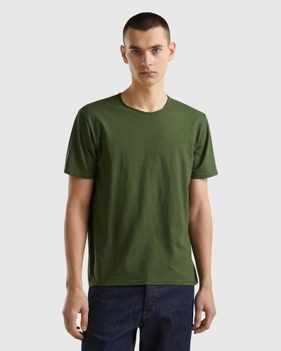 Benetton Olive Green Slub Cotton T-shirt