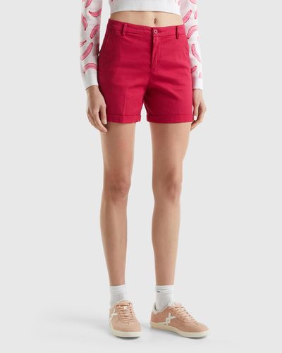 Benetton Bermudas De Algodón Elástico - Rojo