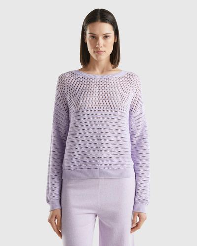 Benetton Boxy Fit Jumper With Open Knit - Purple