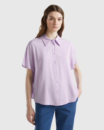 Benetton Camisa De Manga Corta De Viscosa Sostenible - Morado