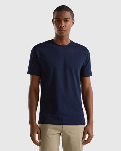 Benetton Camiseta Slim Fit De Algodón Elástico - Azul