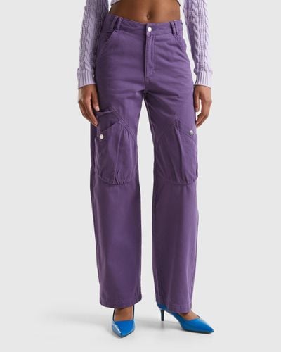 Benetton Cargo Trousers In Cotton - Purple