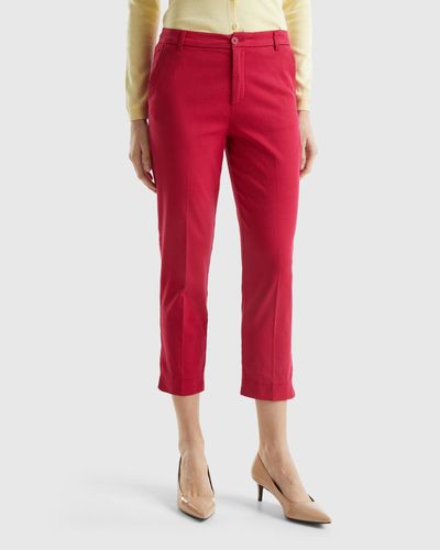 Benetton Chino Cropped En Coton Stretch - Rouge