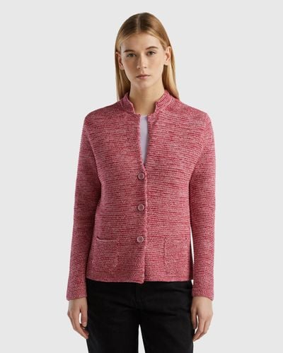 Benetton 100% Cotton Knit Jacket - Red