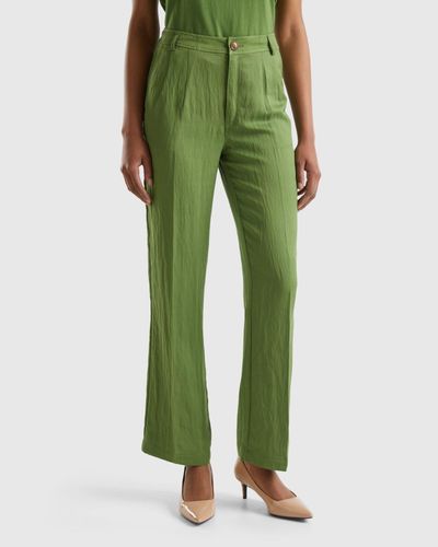 Benetton Trousers In Sustainable Viscose Blend - Green