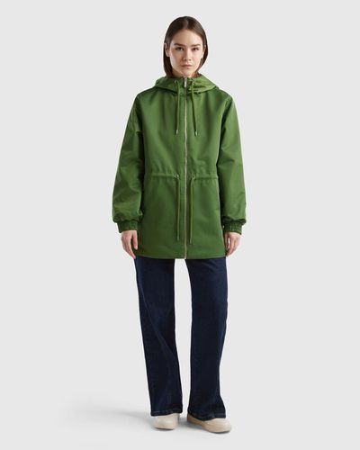 Benetton Jacket With Hood In Recycled Fabric - Green