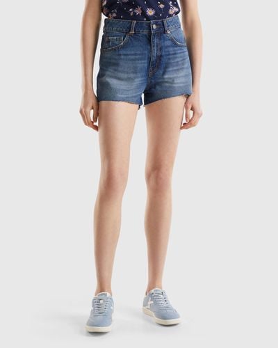 Benetton Frayed Shorts In Recycled Cotton Blend - Black