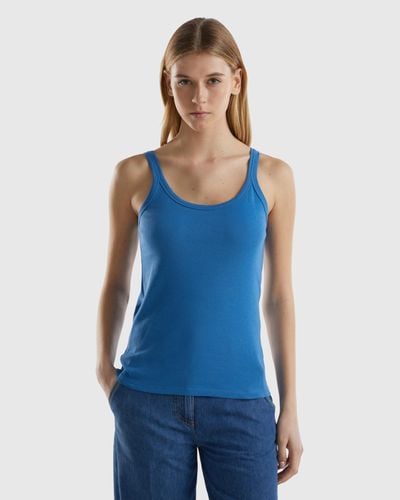 Benetton Camiseta De Tirantes Azul De 100 % Algodón