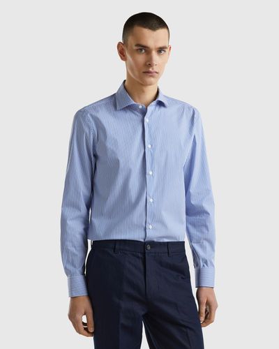 Benetton Camicia A Righe Slim Fit - Blu