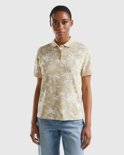Benetton Beige Polo With Floral Print - Blue